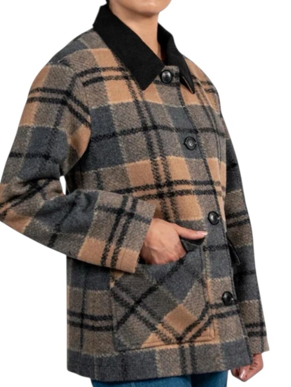 Pendleton Womens Barn Coat XL Tan Plaid Wool Blend Button Front Pockets Jacket - Picture 3 of 5